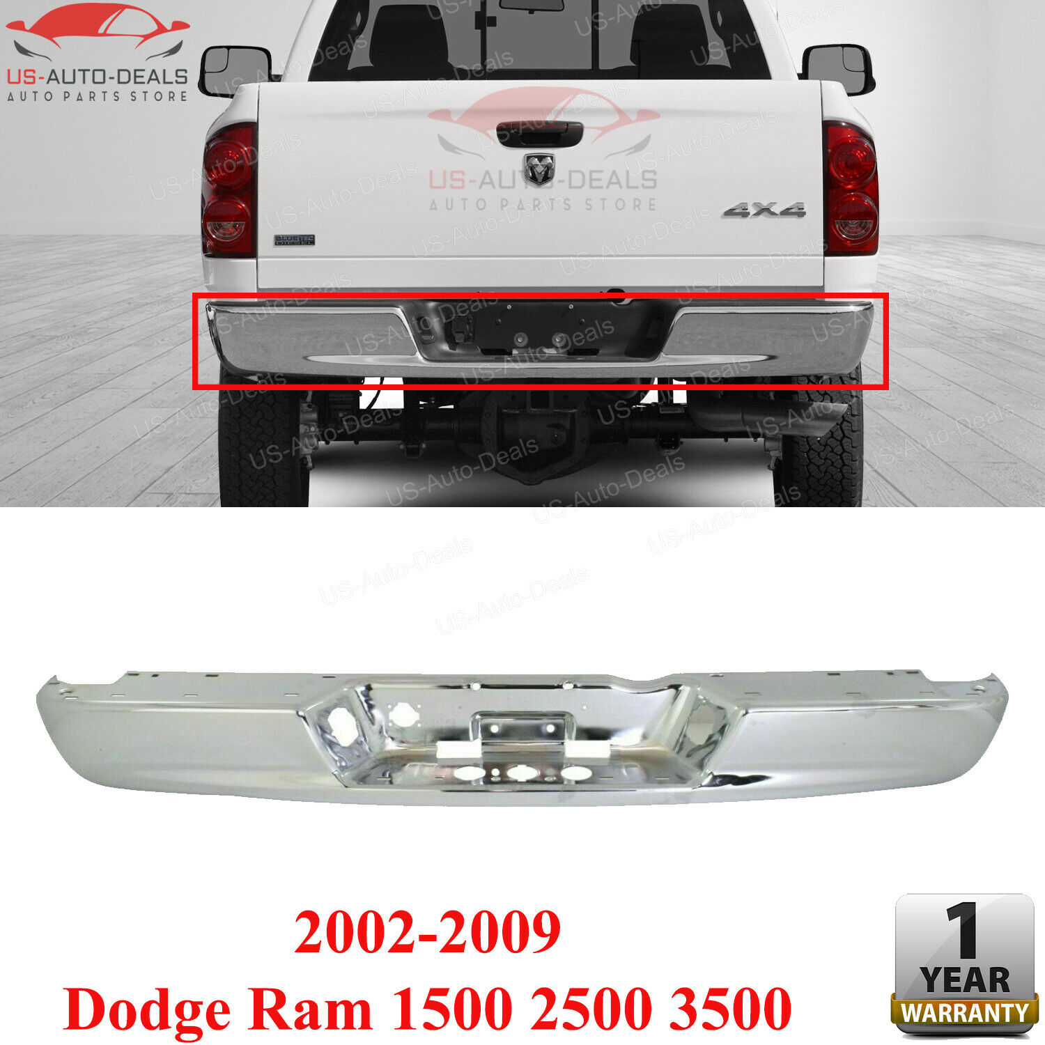 For 2003-2009 DODGE RAM PICKUP 2500 3500 REAR STEP BUMPER FACE BAR CHROME NEW
